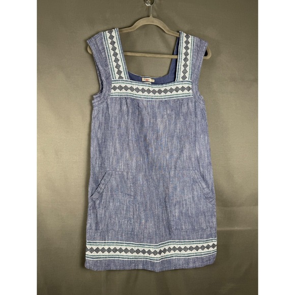 Faherty Dresses & Skirts - Faherty Tunic Dress Women Size S Blue Organic Cotton Embroidered Square Neck